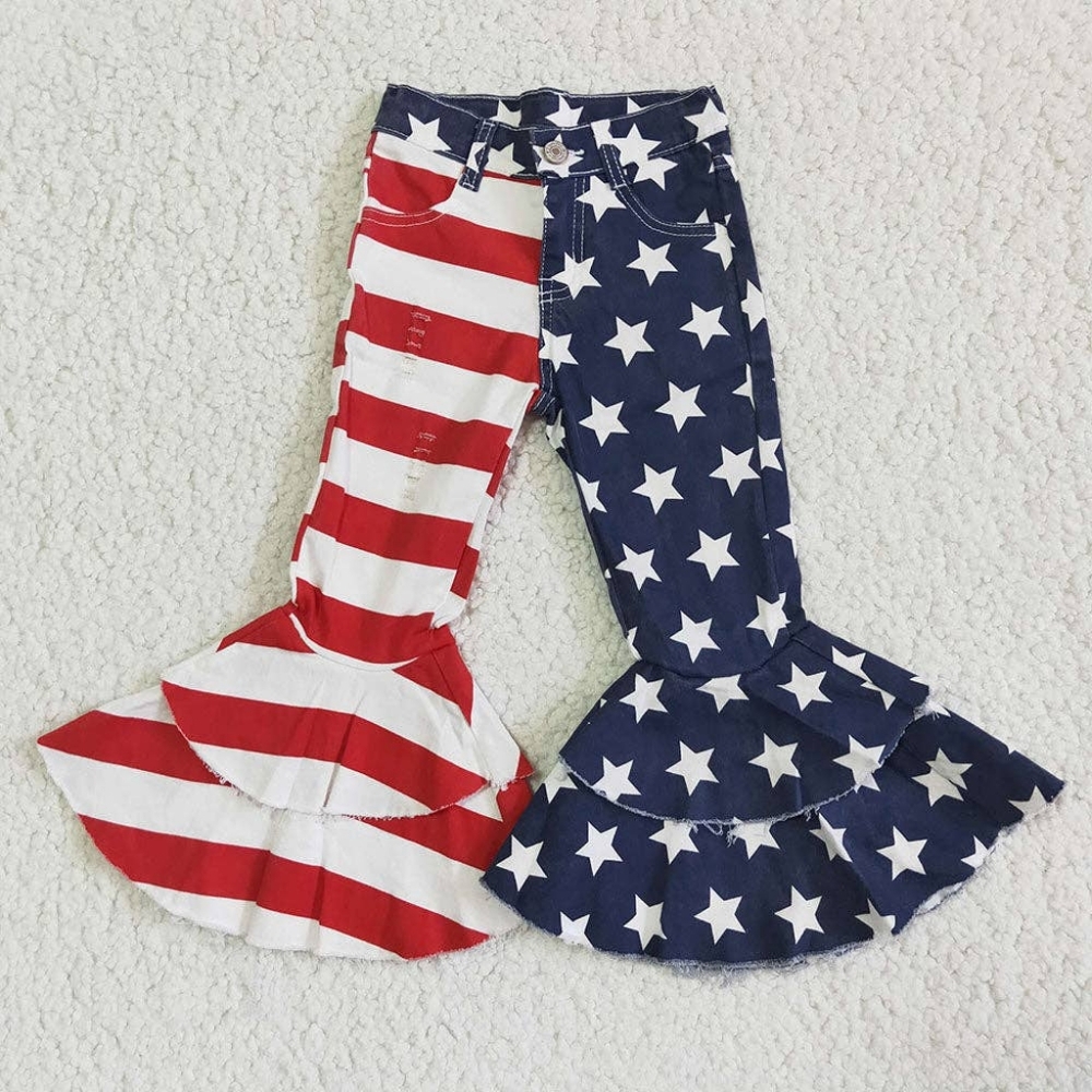 NWT Patriotic Red White And Blue Star and Stripe Kids Flared Bottoms - Picture 1 of 1